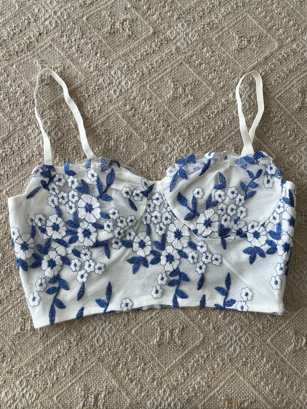Boho Floral Embroidered Mesh Corset Bustier Top Coquette Sz S